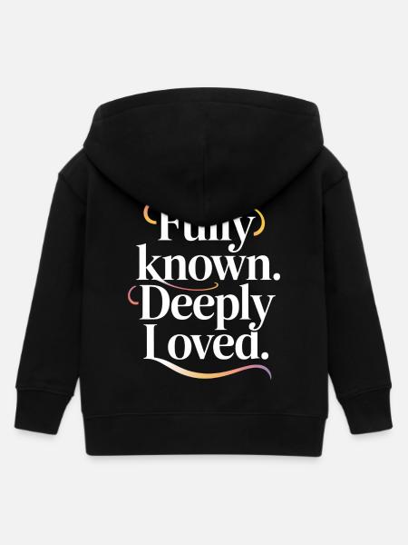 Fully Known Deeply Loved Christliche Liebe - Kinder Organic Kapuzenjacke Mini Cultivator von Stanley/Stella - Schwarz