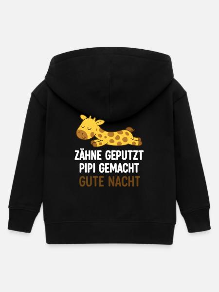 Sleeping Giraffe Good Night - Kids Organic Zip-up Hoodie by Stanley/Stella - black