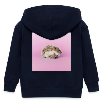 Sleeping hedgehog on pasty pink background - Kids Organic Zip-up Hoodie by Stanley/Stella - navy - Back