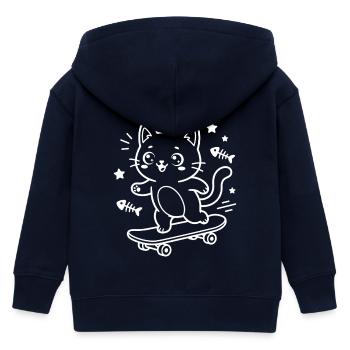 Skateboarding Kawaii Cat - Kids Organic Zip-up Hoodie by Stanley/Stella - navy - Back