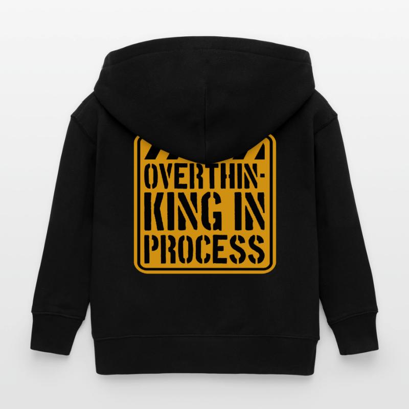 Overthinking In Process Funny Brooding Saying Logo Kids Organic Zip-up Hoodie by Stanley/Stella