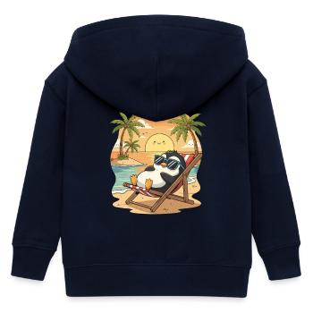Penguin on the beach at sunset - Kids Organic Zip-up Hoodie by Stanley/Stella - navy - Back