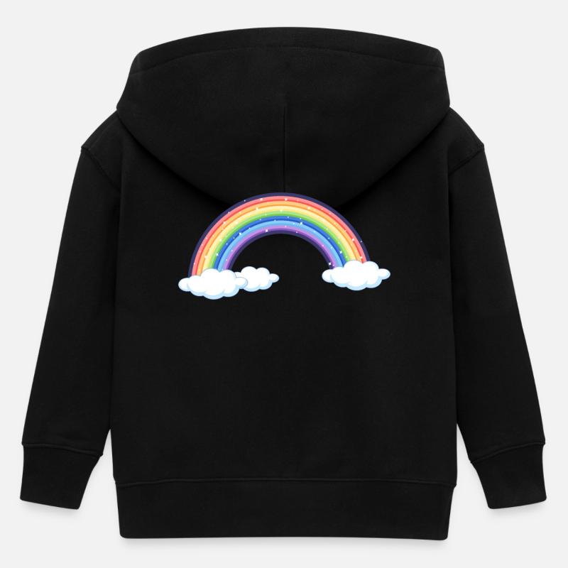 Vibrant Rainbow Over Clouds - Kids Organic Zip-up Hoodie by Stanley/Stella - black