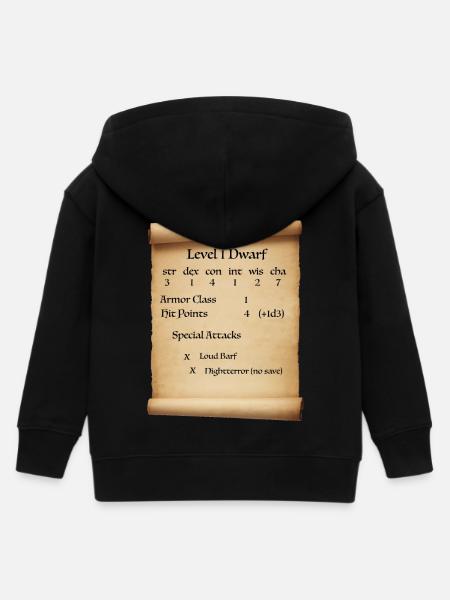Level 1 Dwarf - Kids Organic Zip-up Hoodie by Stanley/Stella - black