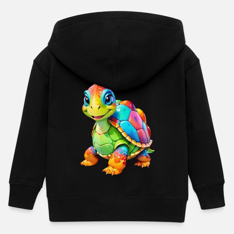 Tortue de dessin animé mignonne - Veste à capuche enfant bio Stanley/Stella - noir