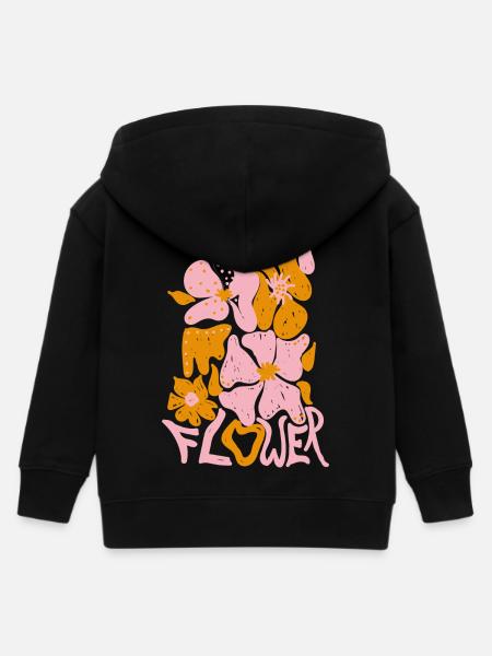 Flower pink - Kids Organic Zip-up Hoodie by Stanley/Stella - black