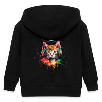 Katze Aquarell Kopfhörer - Kinder Organic Kapuzenjacke Mini Cultivator von Stanley/Stella - Schwarz - Hinten