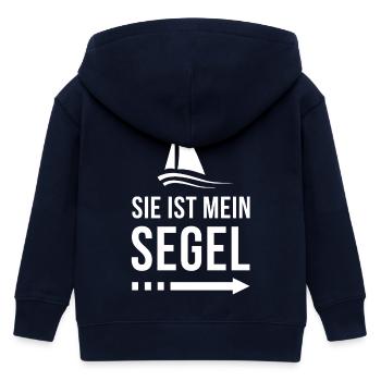 Sie ist mein Segel | Partnershirt | Ehemann | Ehe - Kinder Organic Kapuzenjacke Mini Cultivator von Stanley/Stella - Navy - Hinten