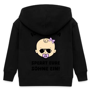 Baby girl locks up your sons - Kids Organic Zip-up Hoodie by Stanley/Stella - black - Back