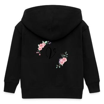 Lettre v florale rose - Veste à capuche enfant bio Stanley/Stella - noir - Dos