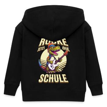 Schulkind Einschulung Dino Gitarre Rock Musik - Kinder Organic Kapuzenjacke Mini Cultivator von Stanley/Stella - Schwarz - Hinten