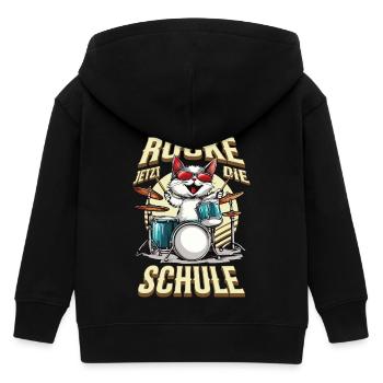 School Child School Enrollment Cat Drums Rock Music - Kids Organic Zip-up Hoodie by Stanley/Stella - black - Back