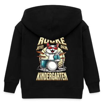 Kindergarten Kita Cat Drums Rock Music - Kids Organic Zip-up Hoodie by Stanley/Stella - black - Back