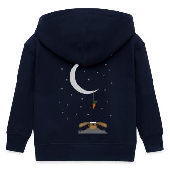 rabbit stares at a carrot on the moon - Kids Organic Zip-up Hoodie by Stanley/Stella - navy - Back