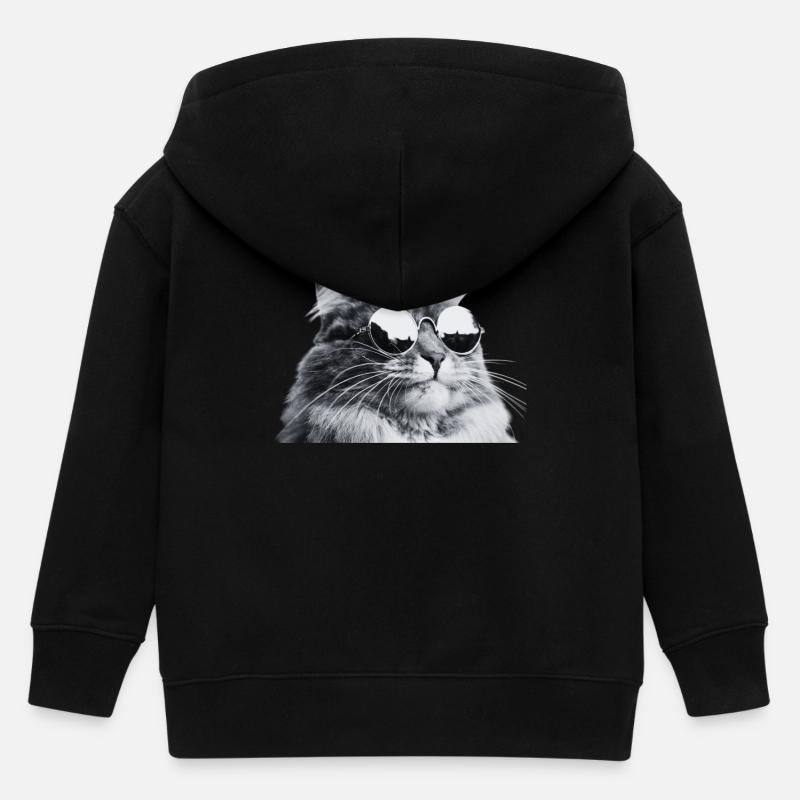 Chat gris avec lunettes de soleil Portrait - Veste à capuche enfant bio Stanley/Stella - noir