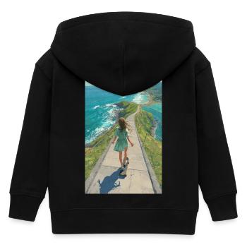 Coastal Crest Longboarder - Kids Organic Zip-up Hoodie by Stanley/Stella - black - Back