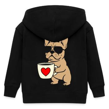 Frenchie Coffee Flat Design - Kids Organic Zip-up Hoodie by Stanley/Stella - black - Back