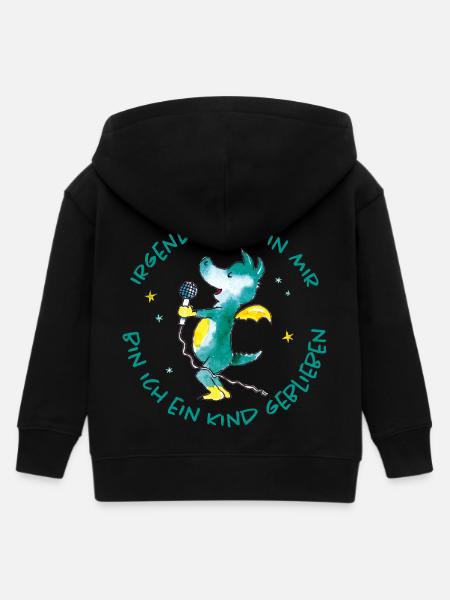 Tabaluga Mit Mikrofon Und Spruch Kindheit - Kinder Organic Kapuzenjacke Mini Cultivator von Stanley/Stella - Schwarz