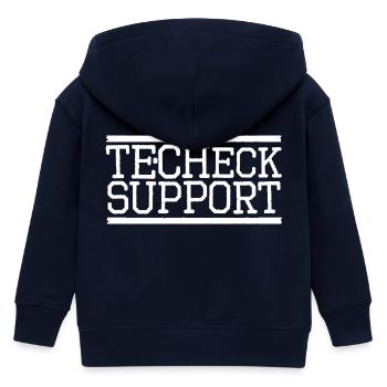 Techeck Support Text - Kids Organic Zip-up Hoodie by Stanley/Stella - navy - Back