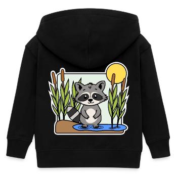 Was macht denn der süße kleine Waschbär am Teich? - Kinder Organic Kapuzenjacke Mini Cultivator von Stanley/Stella - Schwarz - Hinten