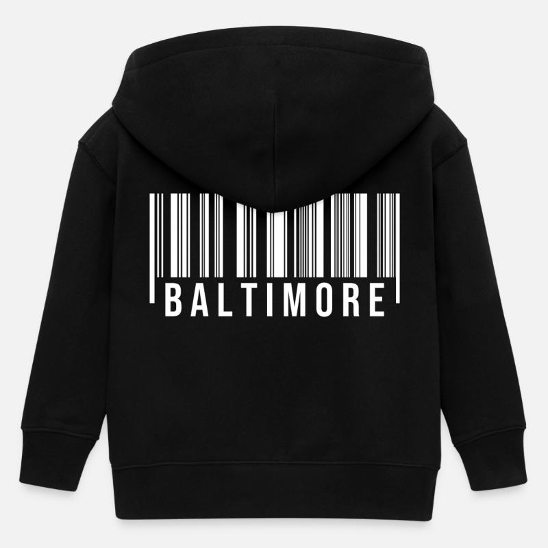 Baltimore stregkode - Stanley/Stella børne zip-hættetrøje økologisk - sort
