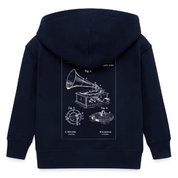 Vintage Gramophone Blueprint - Kids Organic Zip-up Hoodie by Stanley/Stella - navy - Back