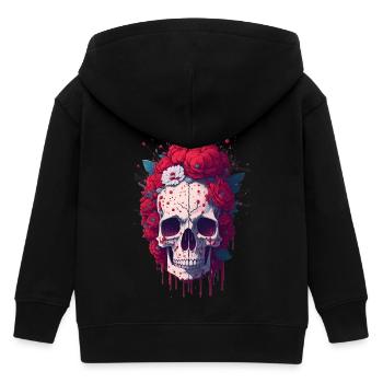Totenkopf mit roten Blumen - Kinder Organic Kapuzenjacke Mini Cultivator von Stanley/Stella - Schwarz - Hinten