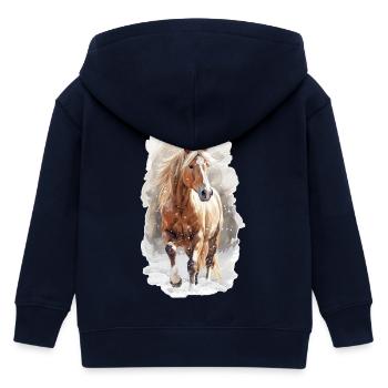 Cheval dans la neige - Veste à capuche enfant bio Stanley/Stella - marine - Dos