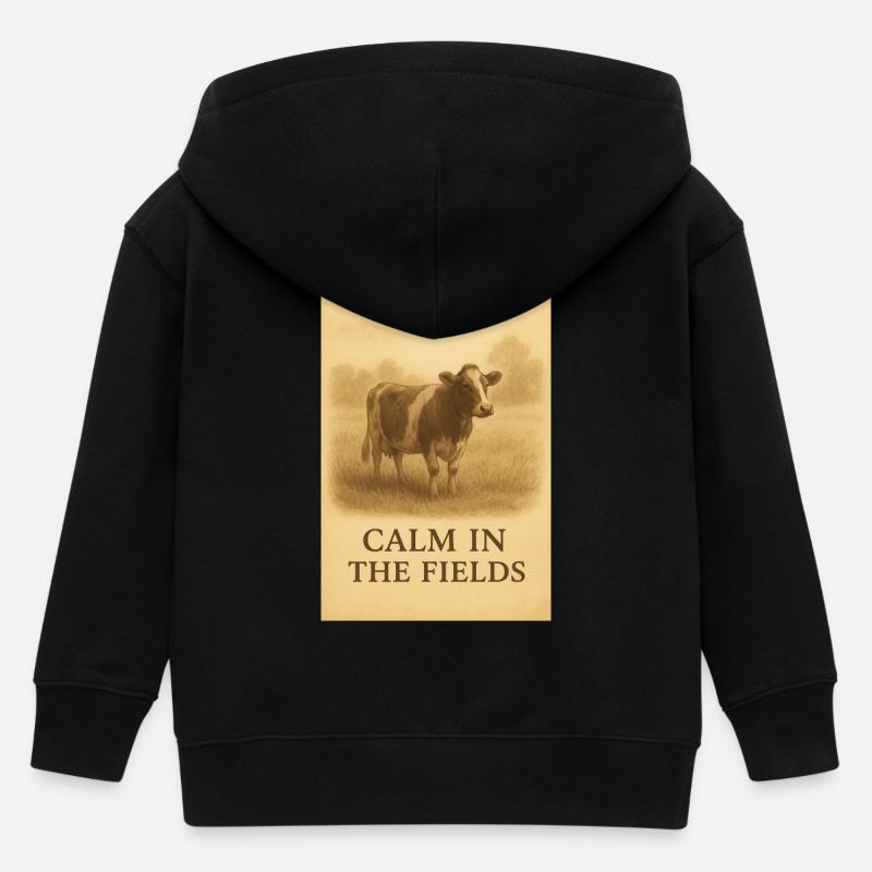 Vache vintage Calm in the Fields - Veste à capuche enfant bio Stanley/Stella - noir