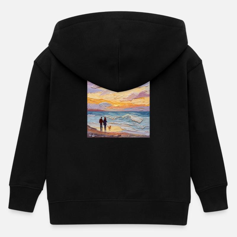 Coucher de soleil sur la mer - Veste à capuche enfant bio Stanley/Stella - noir