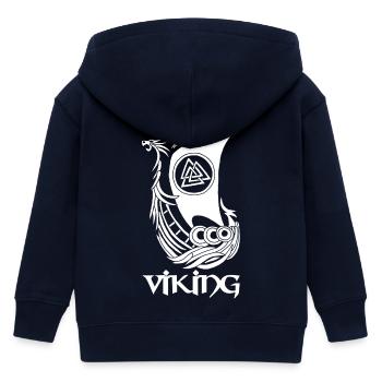 White Viking Ship - Kids Organic Zip-up Hoodie by Stanley/Stella - navy - Back