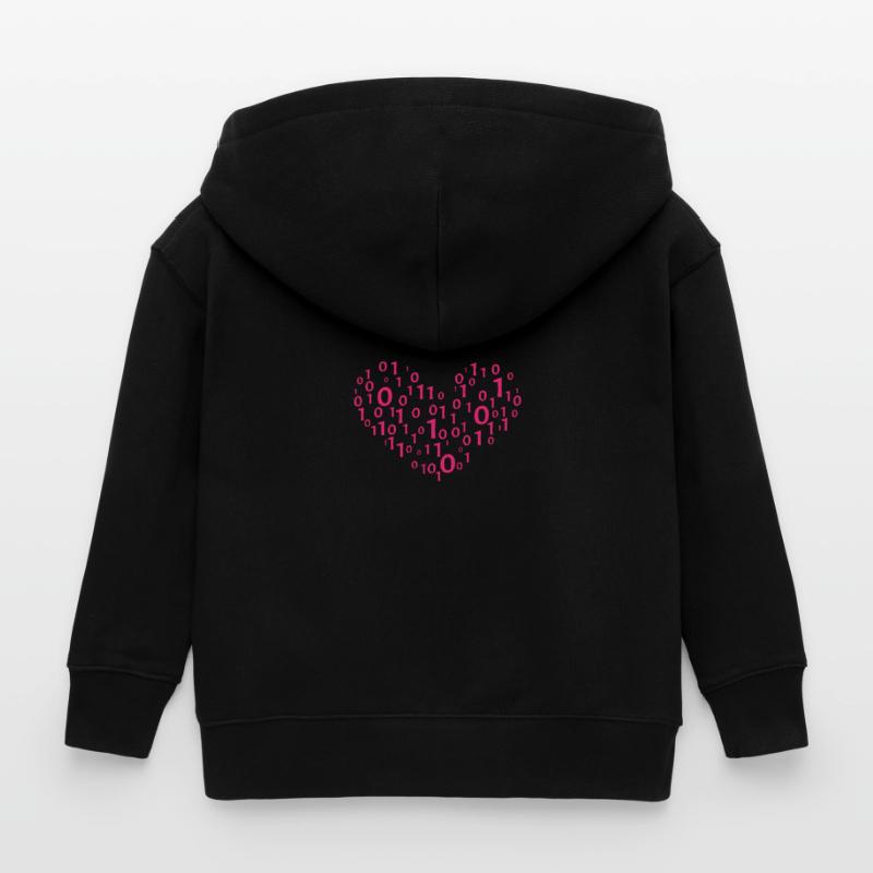 Heart Binary Coding Computer Science Gift Kids Organic Zip-up Hoodie by Stanley/Stella