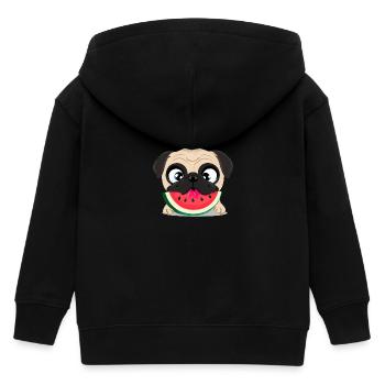 Mops mit Wassermelone, Fruchtiges Hunddesign - Kinder Organic Kapuzenjacke Mini Cultivator von Stanley/Stella - Schwarz - Hinten