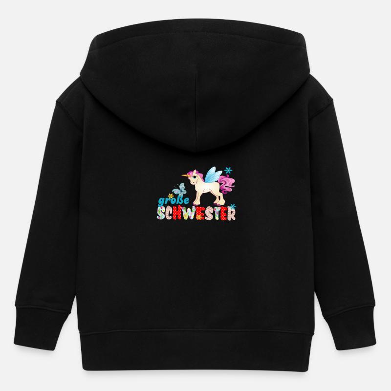 große Schwester Einhorn - Kinder Organic Kapuzenjacke Mini Cultivator von Stanley/Stella - Schwarz