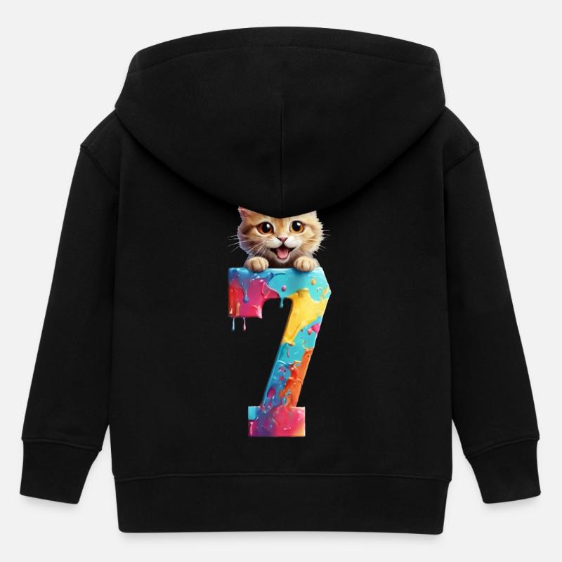 7 ANS CHAT 7E ANNIVERSAIRE - Veste à capuche enfant bio Stanley/Stella - noir
