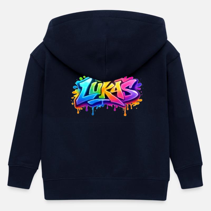 LUKAS GRAFFITI NAME FOR PERFECT GIFT PRINTABLE - Veste à capuche enfant bio Stanley/Stella - marine
