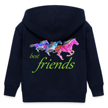 Best Friends Colorful Artistic Horses Circus - Kids Organic Zip-up Hoodie by Stanley/Stella - navy - Back