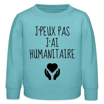 Bénévole / Humanitaire / Solidaire / Aide - Sweat enfant bio Stanley/Stella - turquoise pastel - Devant - AI Model Kid Female (0cm)