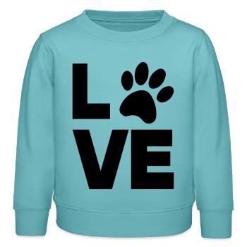patte amour - Sweat enfant bio Stanley/Stella - turquoise pastel - Devant - AI Model Kid Female (0cm)