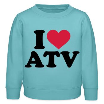 I love ATV - Sweat enfant bio Stanley/Stella - turquoise pastel - Devant - AI Model Kid Female (0cm)
