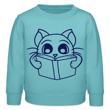 Nerd Katze Liest Roman Buch Schule Lesen Lernen - Kinder Organic Sweatshirt Mini Changer von Stanley/Stella - Pastelltürkis - Vorne - AI Model Kid Female (0cm)