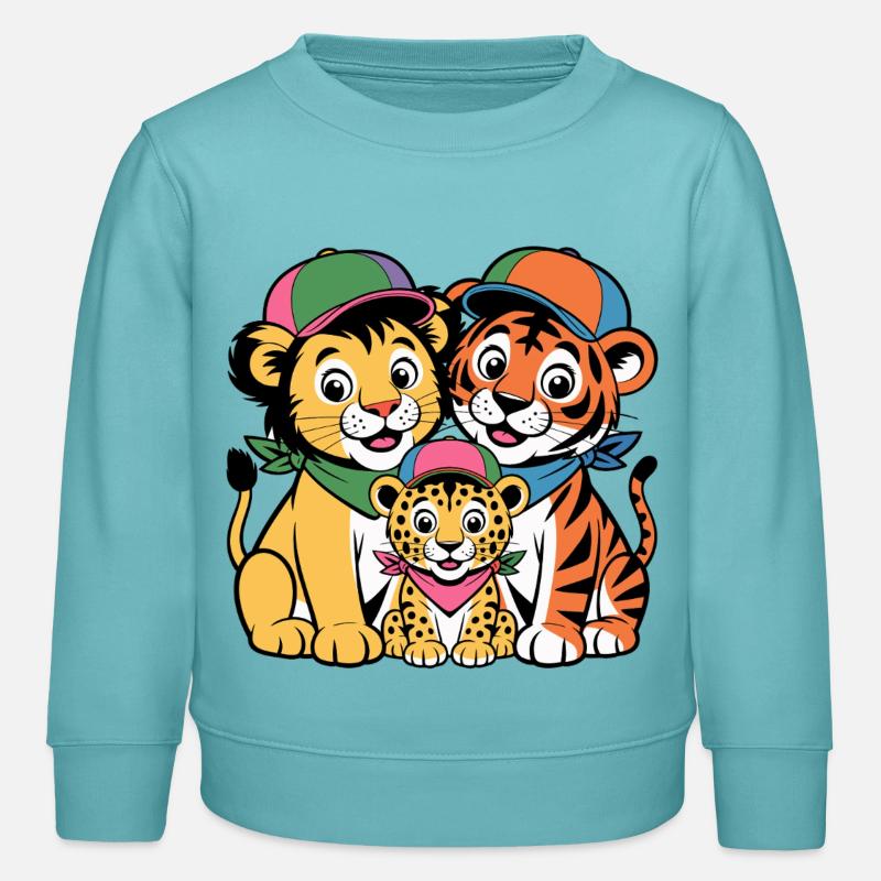 Süße Löwe Tiger Leopard Freunde - Kinder Organic Sweatshirt Mini Changer von Stanley/Stella - Pastelltürkis