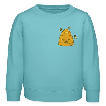 abeilles ruche miel - Sweat enfant bio Stanley/Stella - turquoise pastel - Devant - AI Model Kid Female (0cm)