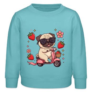 Cool Pug Scooter Fahrer Kawaii Sommerkunst - Kinder Organic Sweatshirt Mini Changer von Stanley/Stella - Pastelltürkis - Vorne - AI Model Kid Female (0cm)