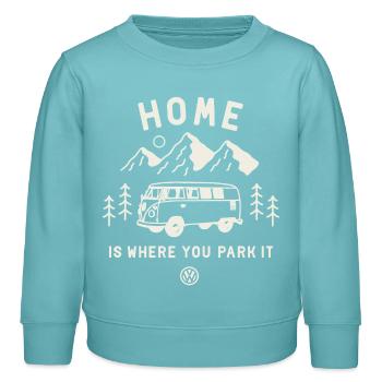 Volkswagen VW T1 Camper Home Is Where You Park It - Kinder Organic Sweatshirt Mini Changer von Stanley/Stella - Pastelltürkis - Vorne - AI Model Kid Female (0cm)