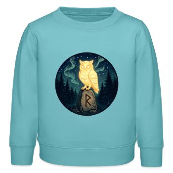 Goldene Eule über Mondfels im Wald - Kinder Organic Sweatshirt Mini Changer von Stanley/Stella - Pastelltürkis - Vorne - AI Model Kid Female (0cm)