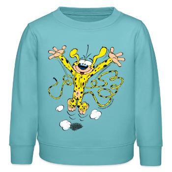 Marsupilami Joyeux - Sweat enfant bio Stanley/Stella - turquoise pastel - Devant - AI Model Kid Female (0cm)