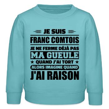 Franc comtois je ferme pas ma gueule franche comté - Sweat enfant bio Stanley/Stella - turquoise pastel - Devant - AI Model Kid Female (0cm)