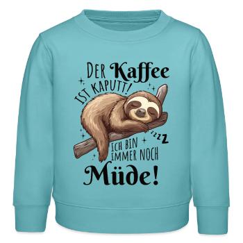 The coffee is broken sloth - Kids Organic Sweatshirt by Stanley/Stella - pastel turquoise - Front - AI Model Kid Female (0cm)