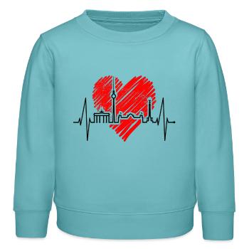 Berlin Skyline Herzschlag Herz Liebe Love Berliner - Kinder Organic Sweatshirt Mini Changer von Stanley/Stella - Pastelltürkis - Vorne - AI Model Kid Female (0cm)